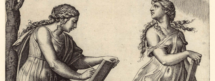 Représentation de deux sybilles, gravure de M. Raimondi sur les dessins de Raphaël - 1520 - BnF, département des Estampes et de la photographie, Réserve EB-5 (+,8) - Boite ECU