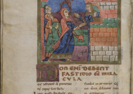 Vie de Sainte Radegonde - Radegonde délivre du démon la possédée Fraifrède. Initiale N(on)